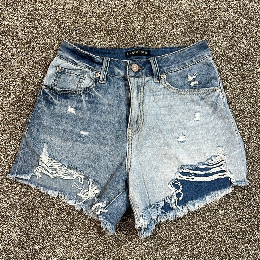 Sincerely Jules cut off two tone denim jean cut off shorts 0/24 - Picture 1 of 6